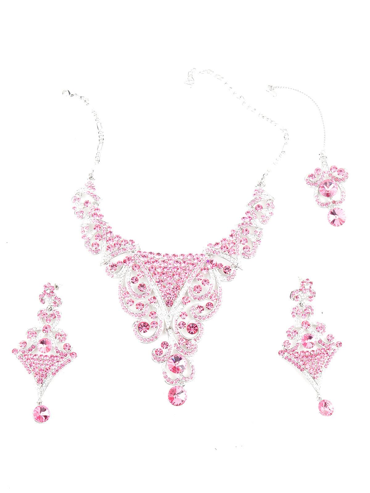 Pink Crystal Necklace Set - Rajwada