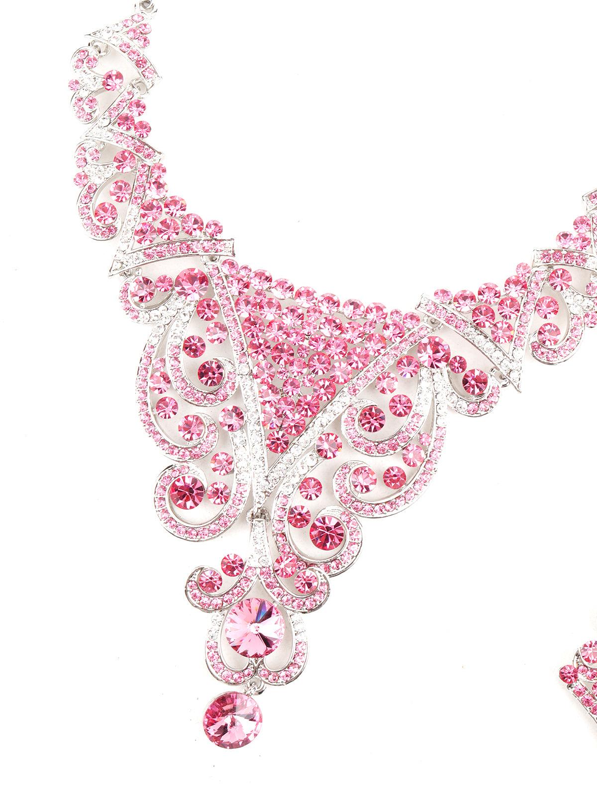 Pink Crystal Necklace Set - Rajwada