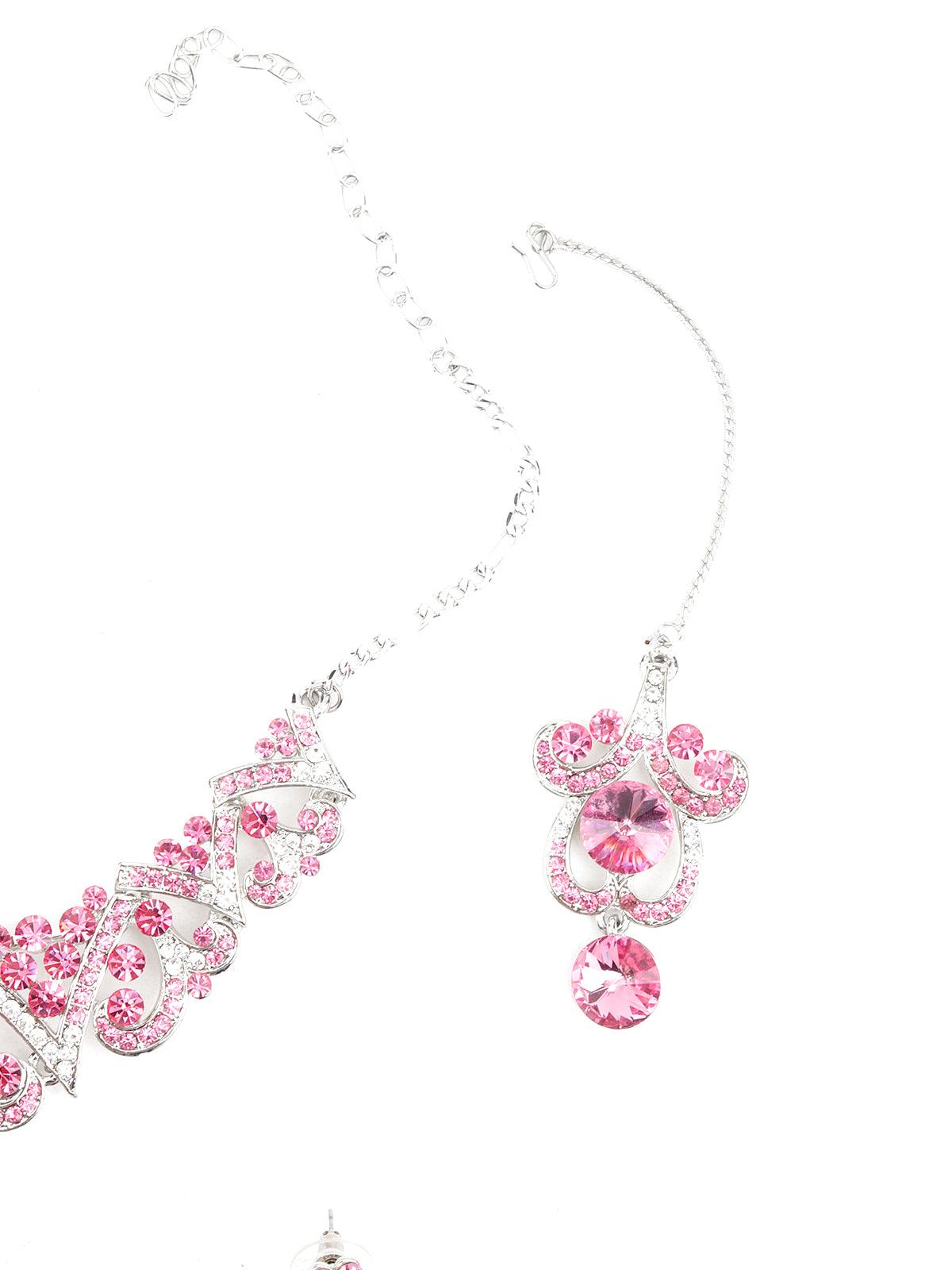 Pink Crystal Necklace Set - Rajwada