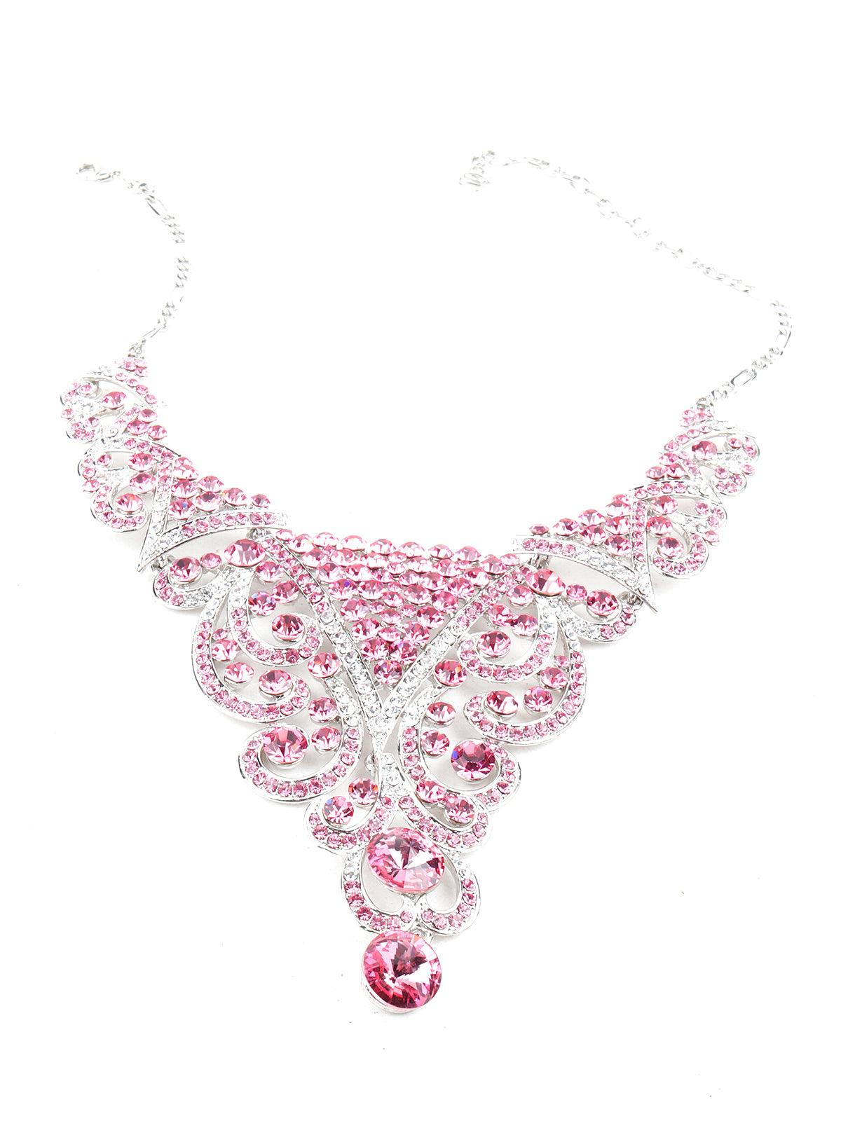 Pink Crystal Necklace Set - Rajwada