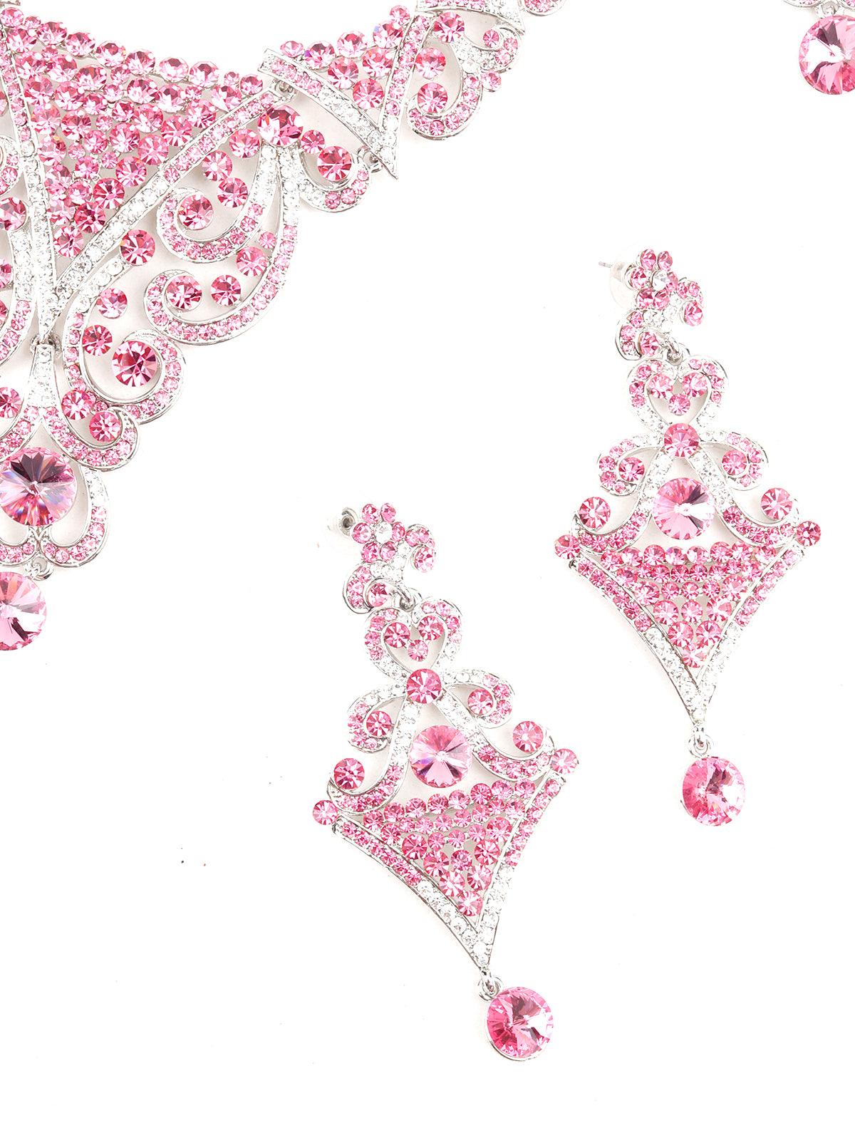 Pink Crystal Necklace Set - Rajwada