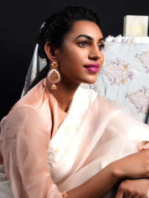Pink Enamelled Leafy Dangle Earrings - Rajwada