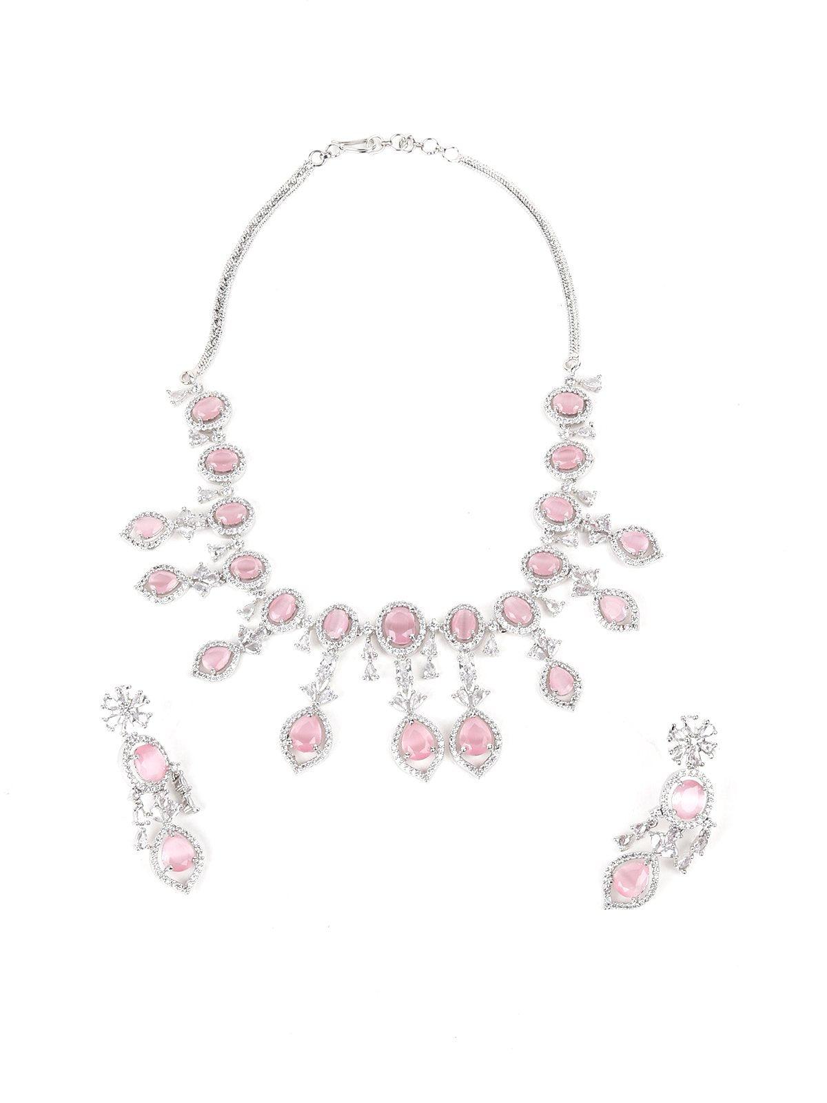 Pink Faux Diamond Princess Necklace Set - Rajwada