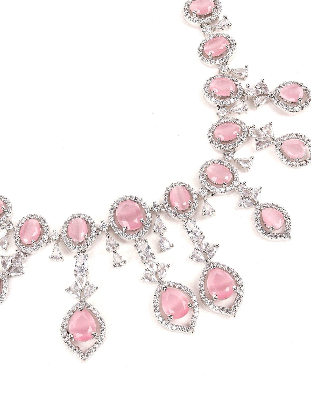 Pink Faux Diamond Princess Necklace Set - Rajwada