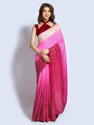 Pink Georgette Designer Embroidery Saree - Rajwada