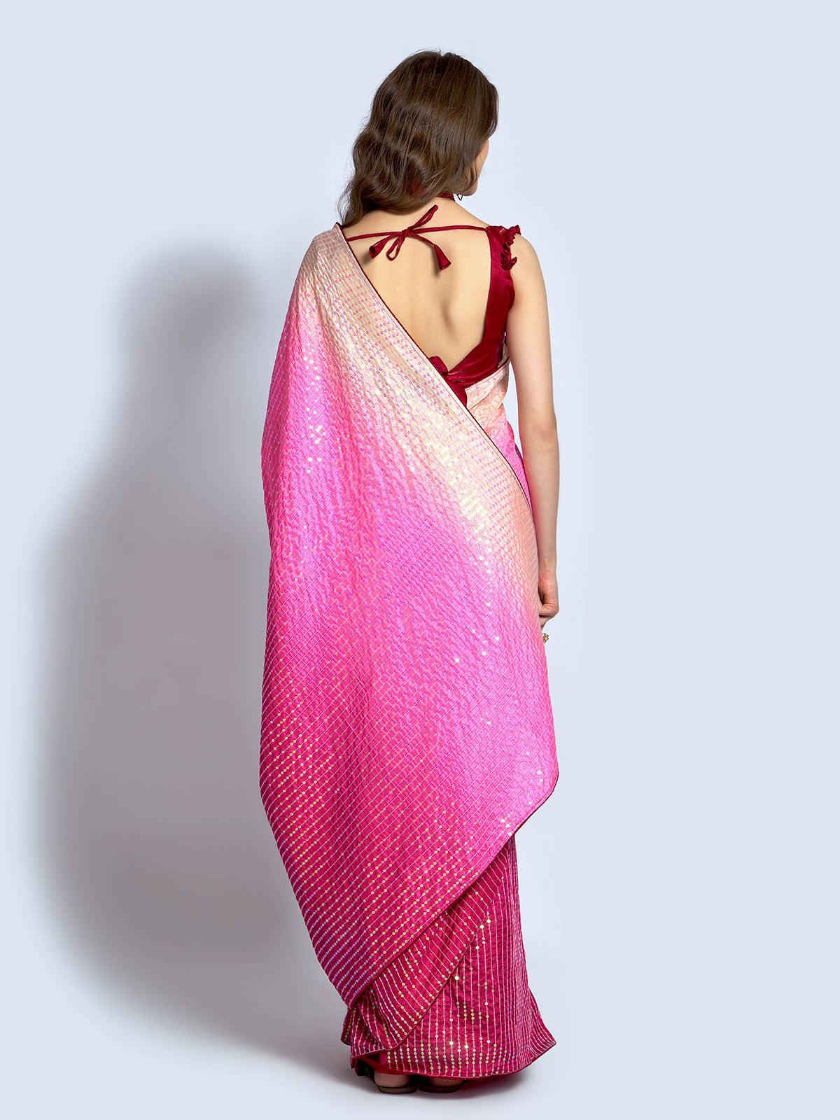 Pink Georgette Designer Embroidery Saree - Rajwada