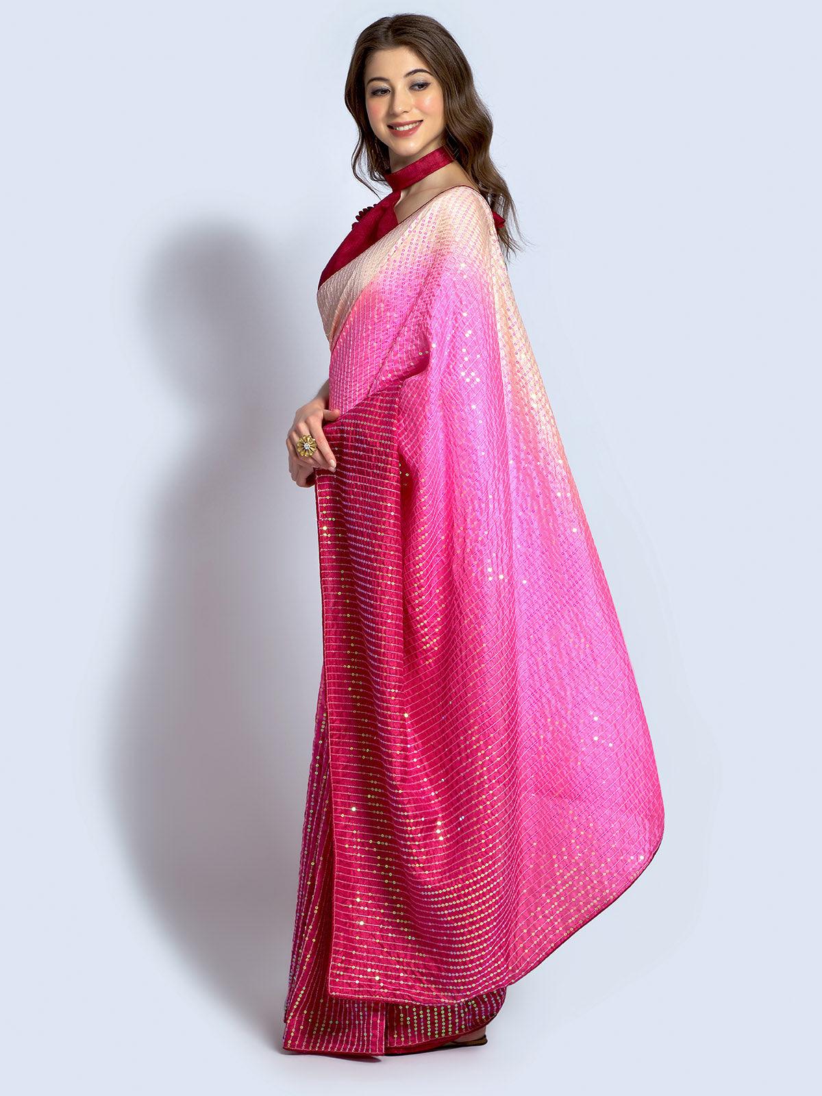 Pink Georgette Designer Embroidery Saree - Rajwada