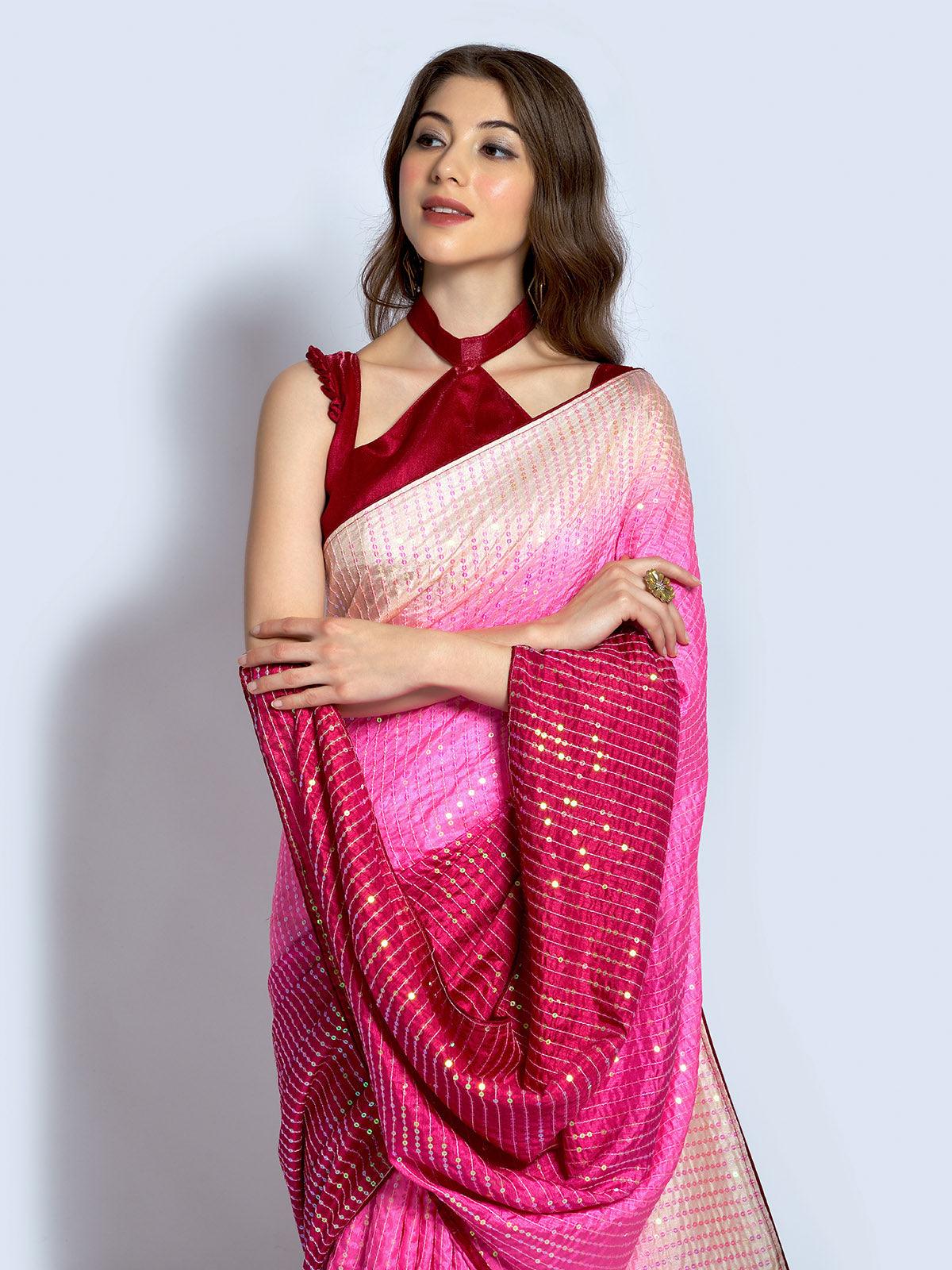 Pink Georgette Designer Embroidery Saree - Rajwada