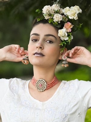 Pink Mani-Kundan Thoughtful Choker Set - Rajwada