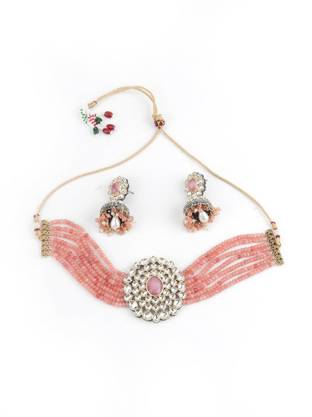 Pink Mani-Kundan Thoughtful Choker Set - Rajwada