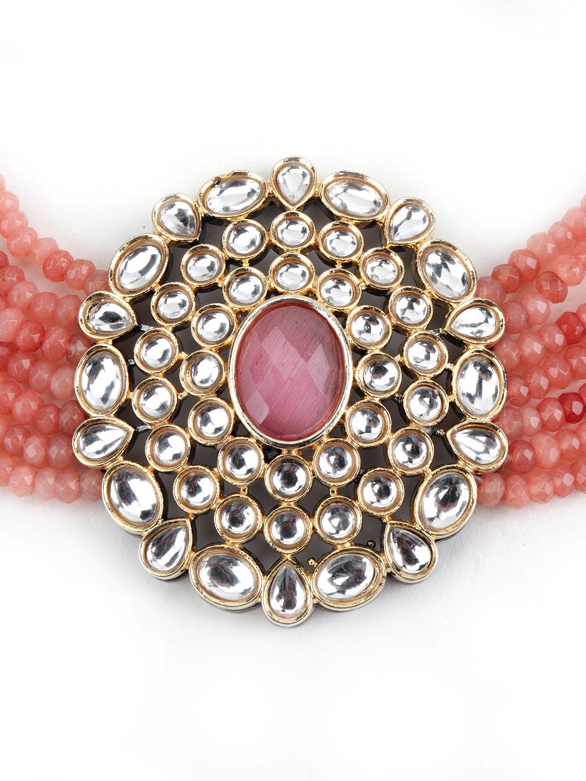 Pink Mani-Kundan Thoughtful Choker Set - Rajwada
