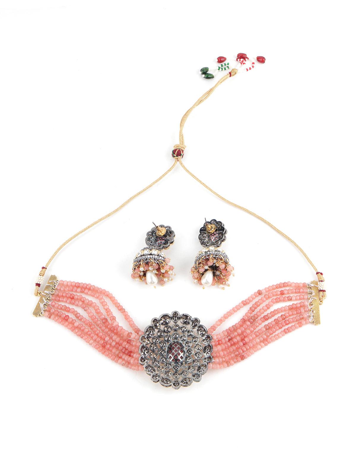 Pink Mani-Kundan Thoughtful Choker Set - Rajwada