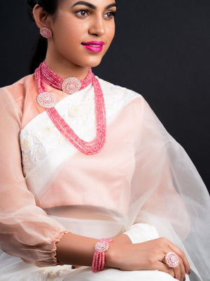 Pink Onyx Choker with Necklace Set - Rajwada