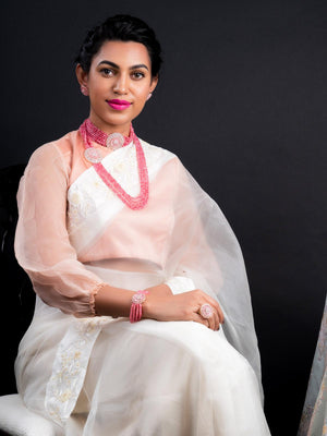 Pink Onyx Choker with Necklace Set - Rajwada