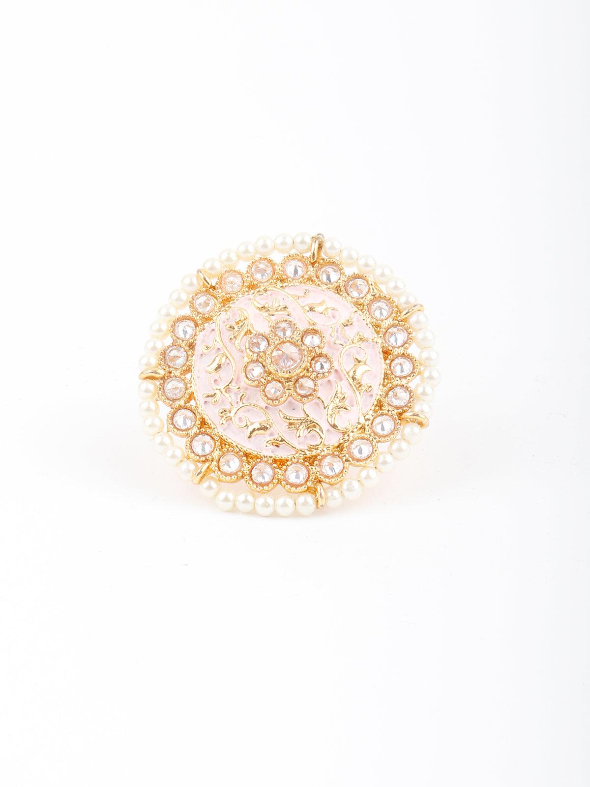 Pink Pearl Round Finger Ring - Rajwada