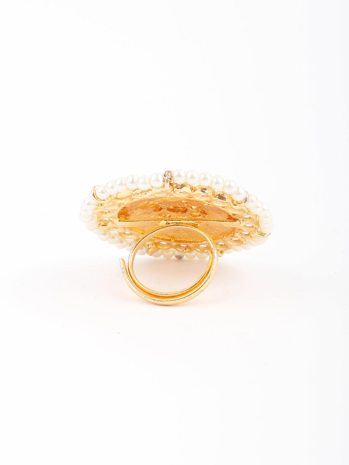 Pink Pearl Round Finger Ring - Rajwada