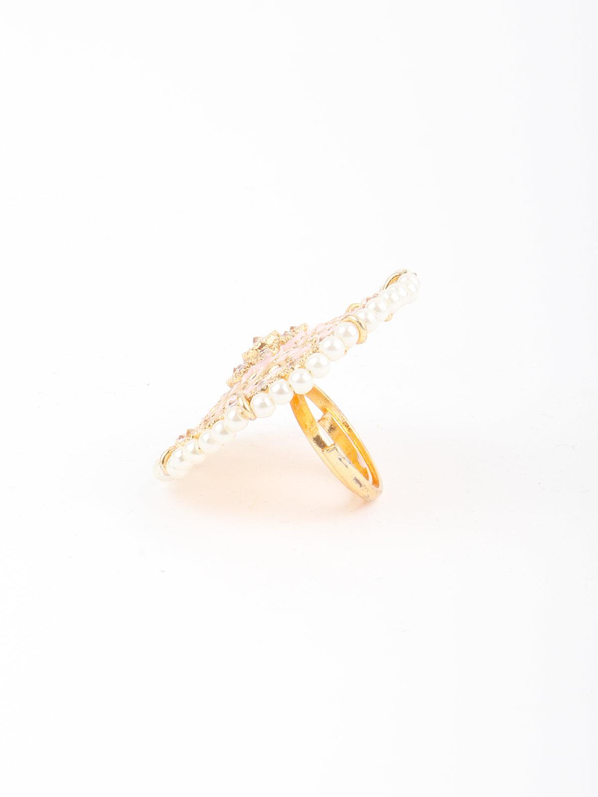 Pink Pearl Round Finger Ring - Rajwada