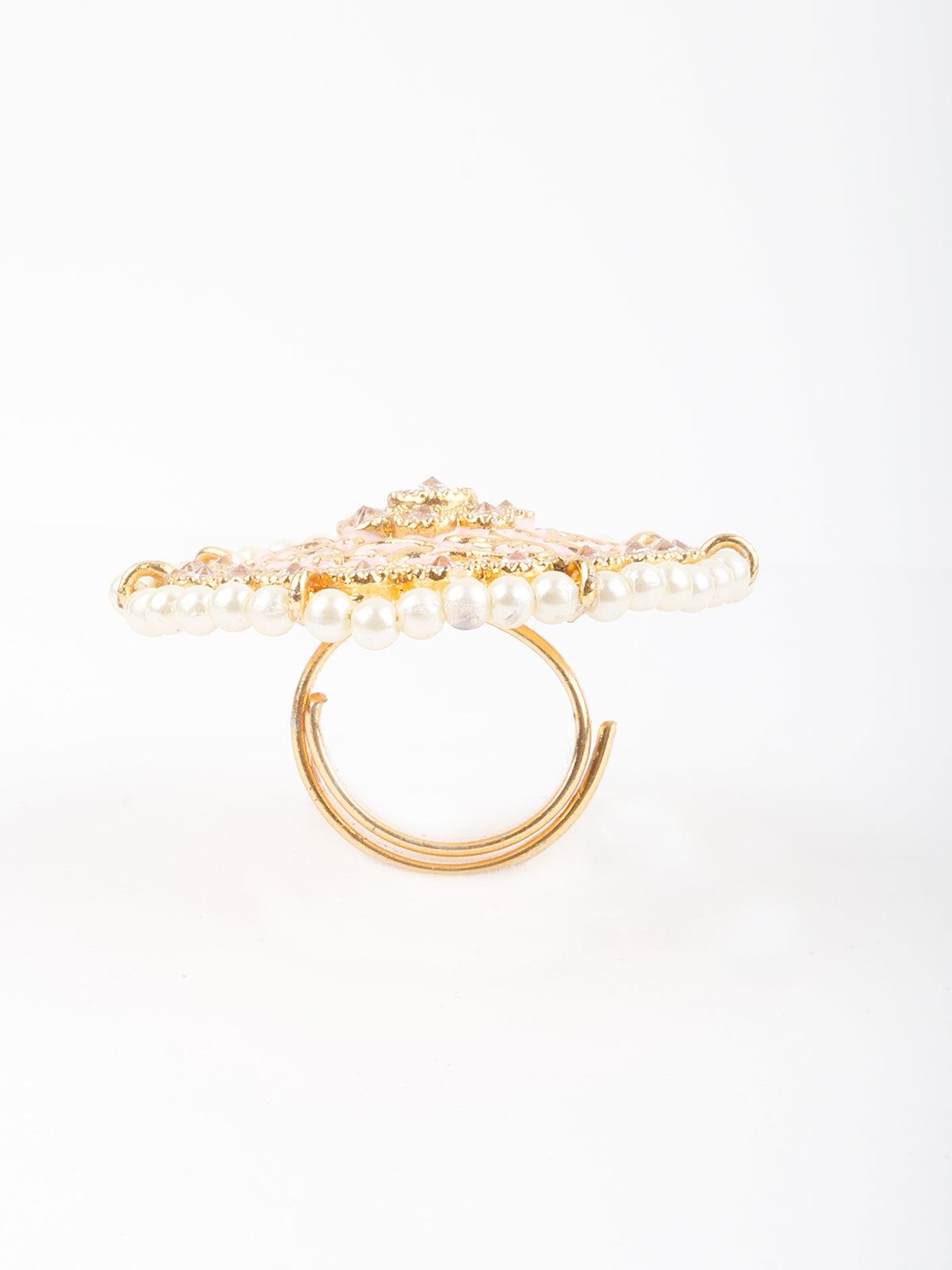 Pink Pearl Round Finger Ring - Rajwada