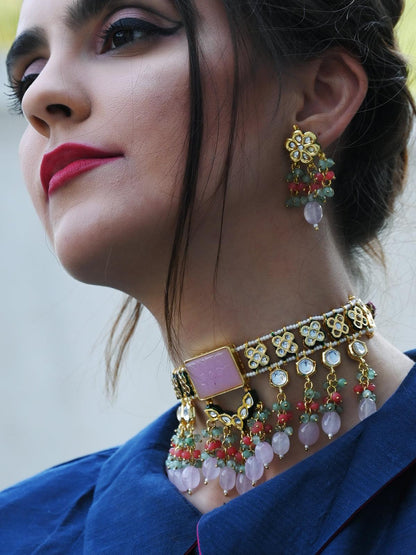 Pink Rhinestone Choker Necklace - Rajwada