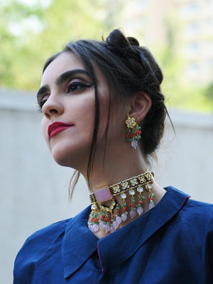 Pink Rhinestone Choker Necklace - Rajwada