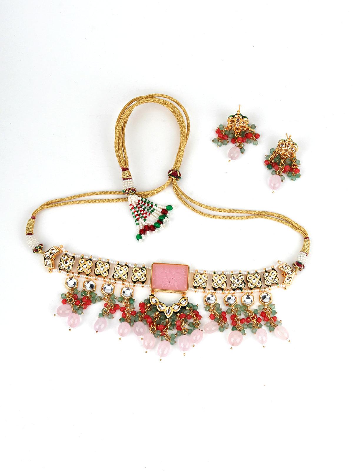 Pink Rhinestone Choker Necklace - Rajwada