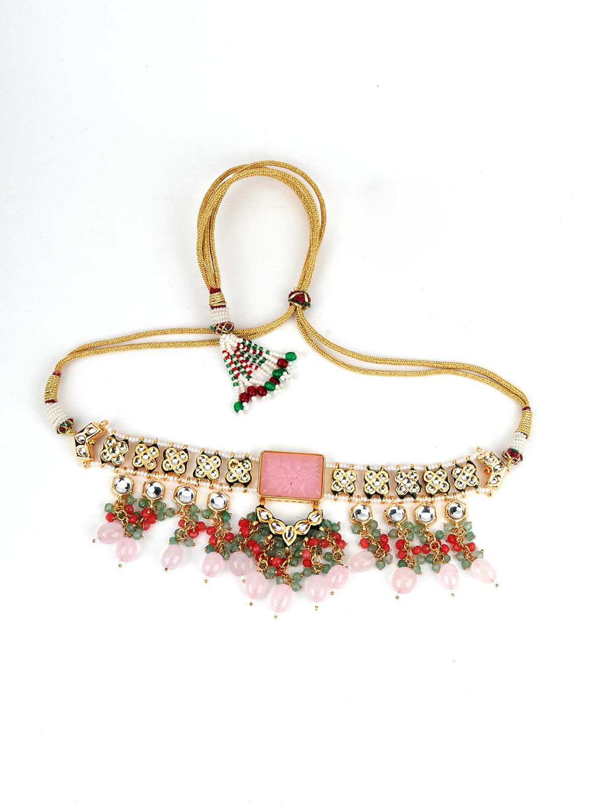 Pink Rhinestone Choker Necklace - Rajwada