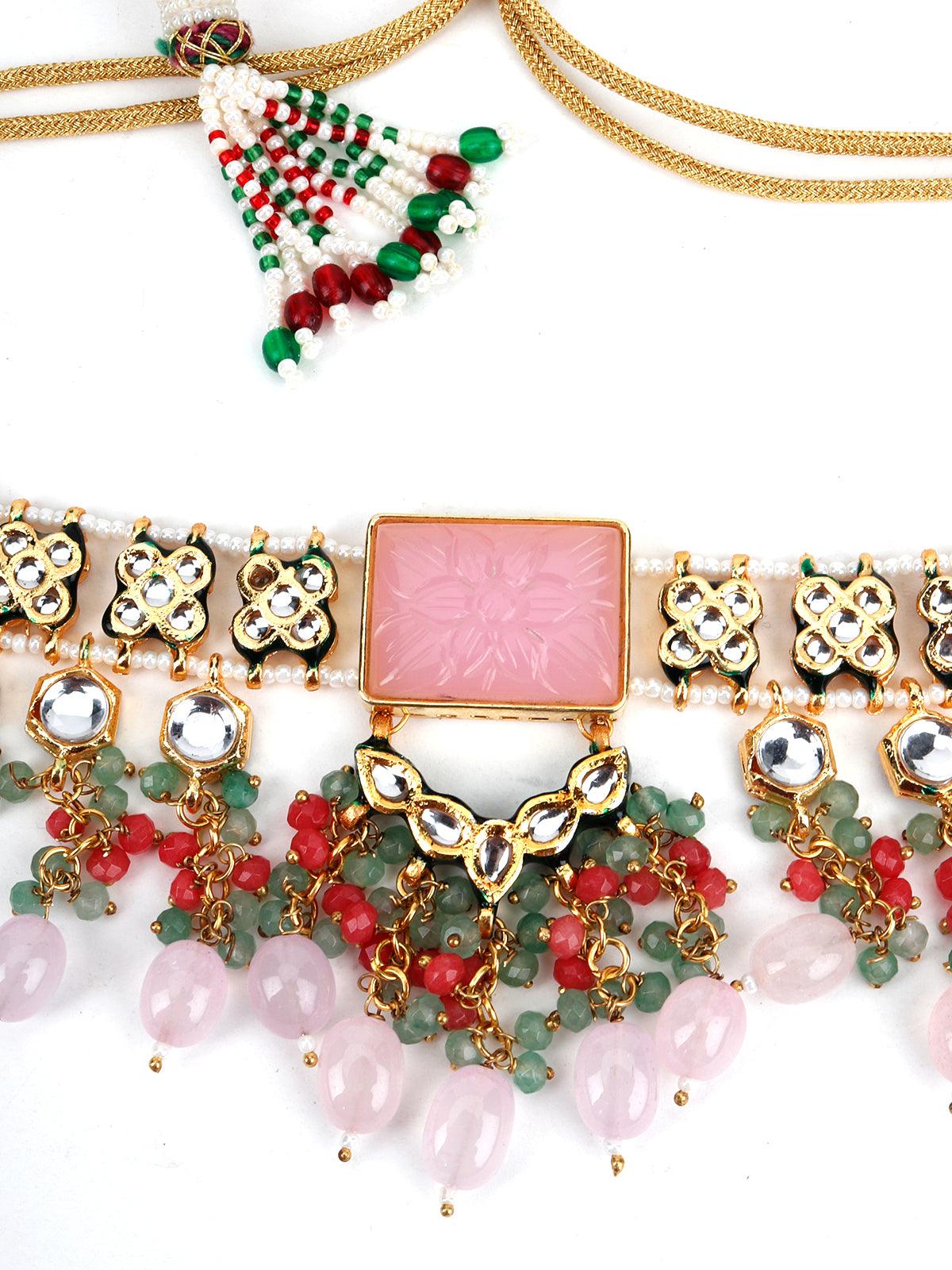 Pink Rhinestone Choker Necklace - Rajwada