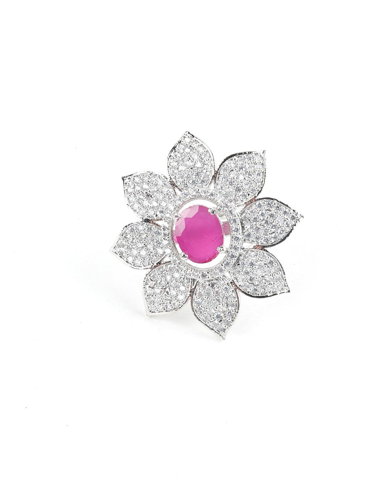 Pink Ruby Floral Finger Ring - Rajwada