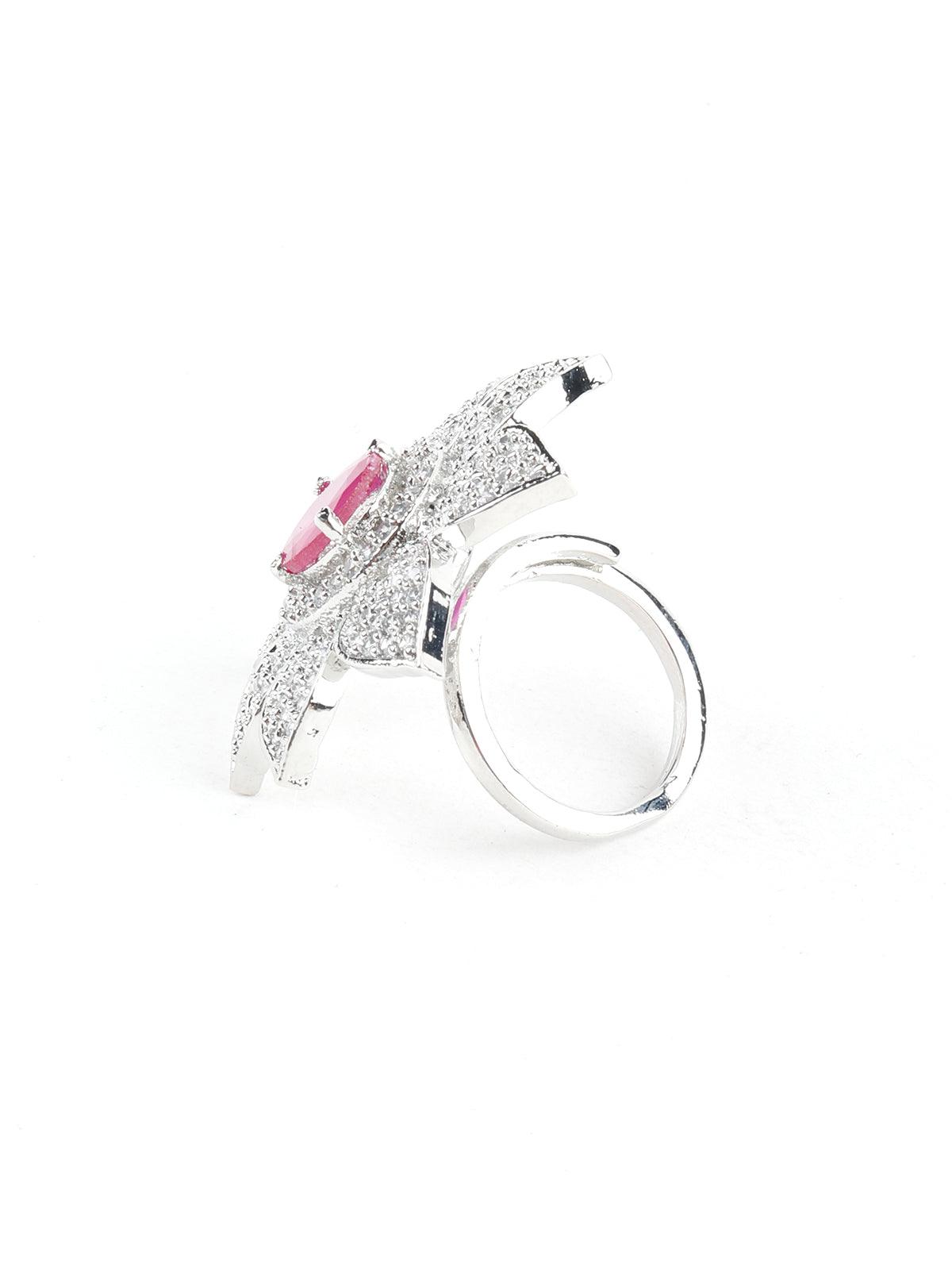 Pink Ruby Floral Finger Ring - Rajwada