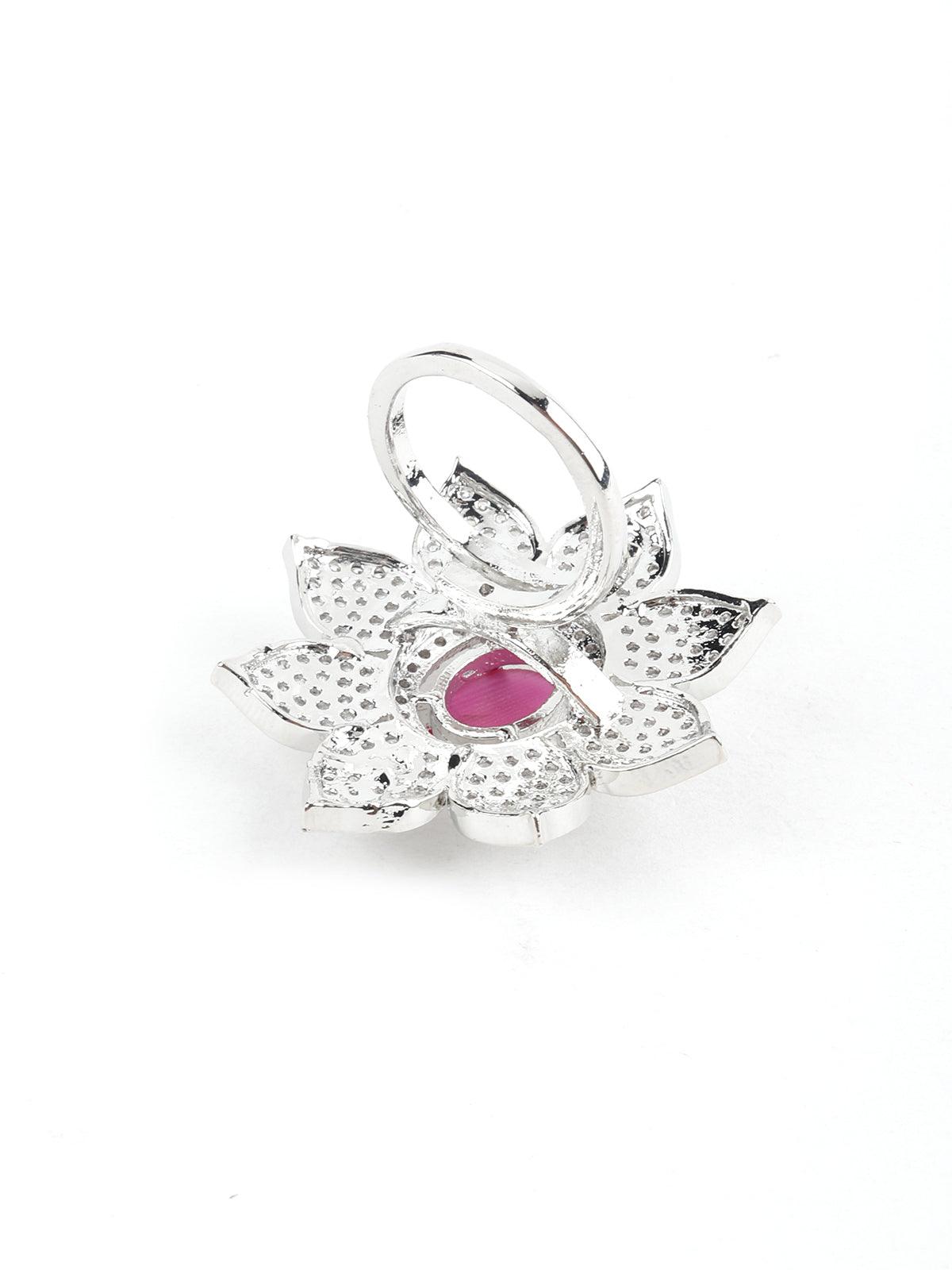 Pink Ruby Floral Finger Ring - Rajwada
