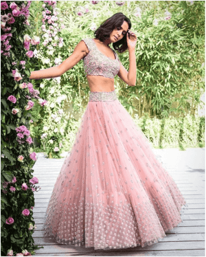 Pink Soft Net Lehenga - Rajwada