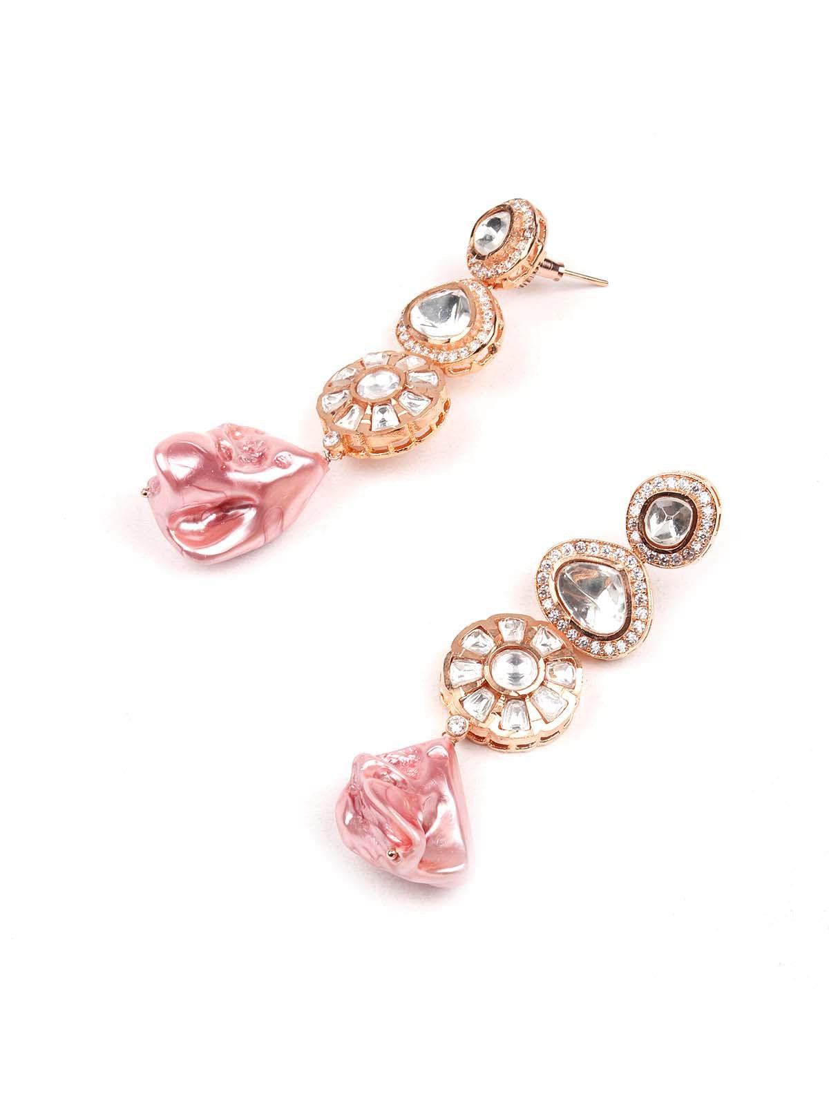 Pink studded stunning statement necklace set - Rajwada