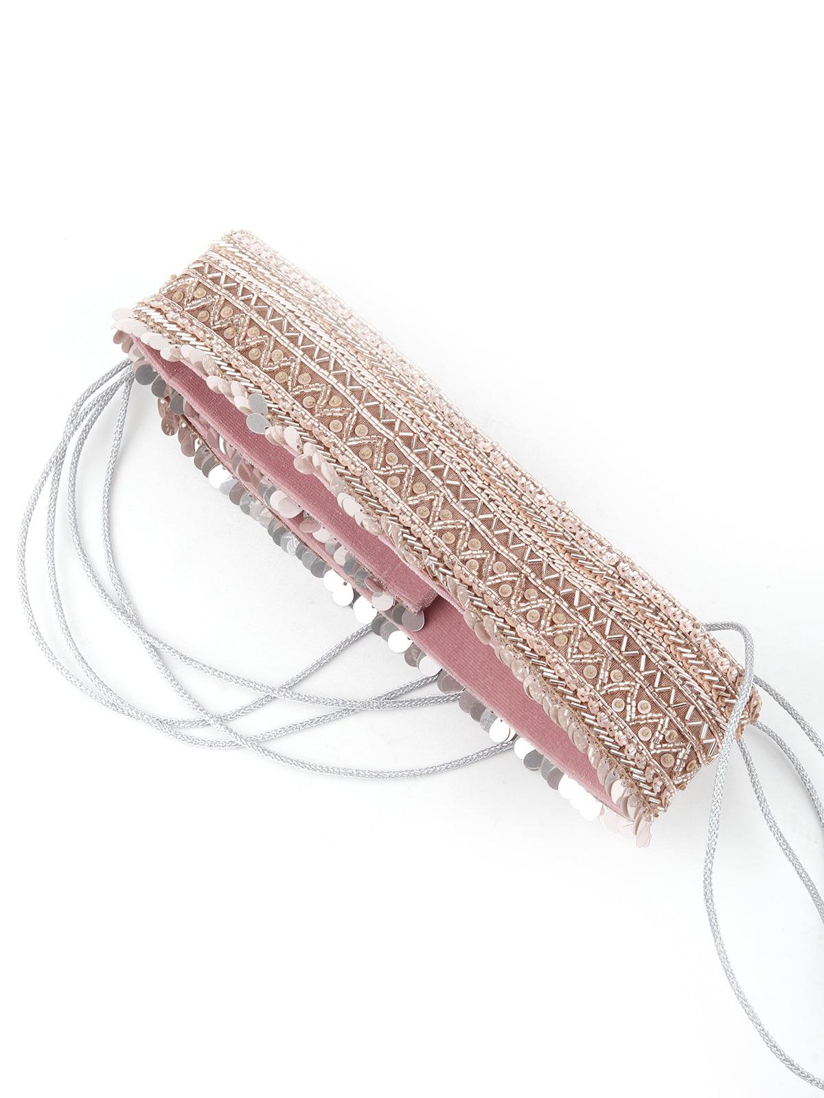 Pink Tickle Velvet Base Belt - Rajwada