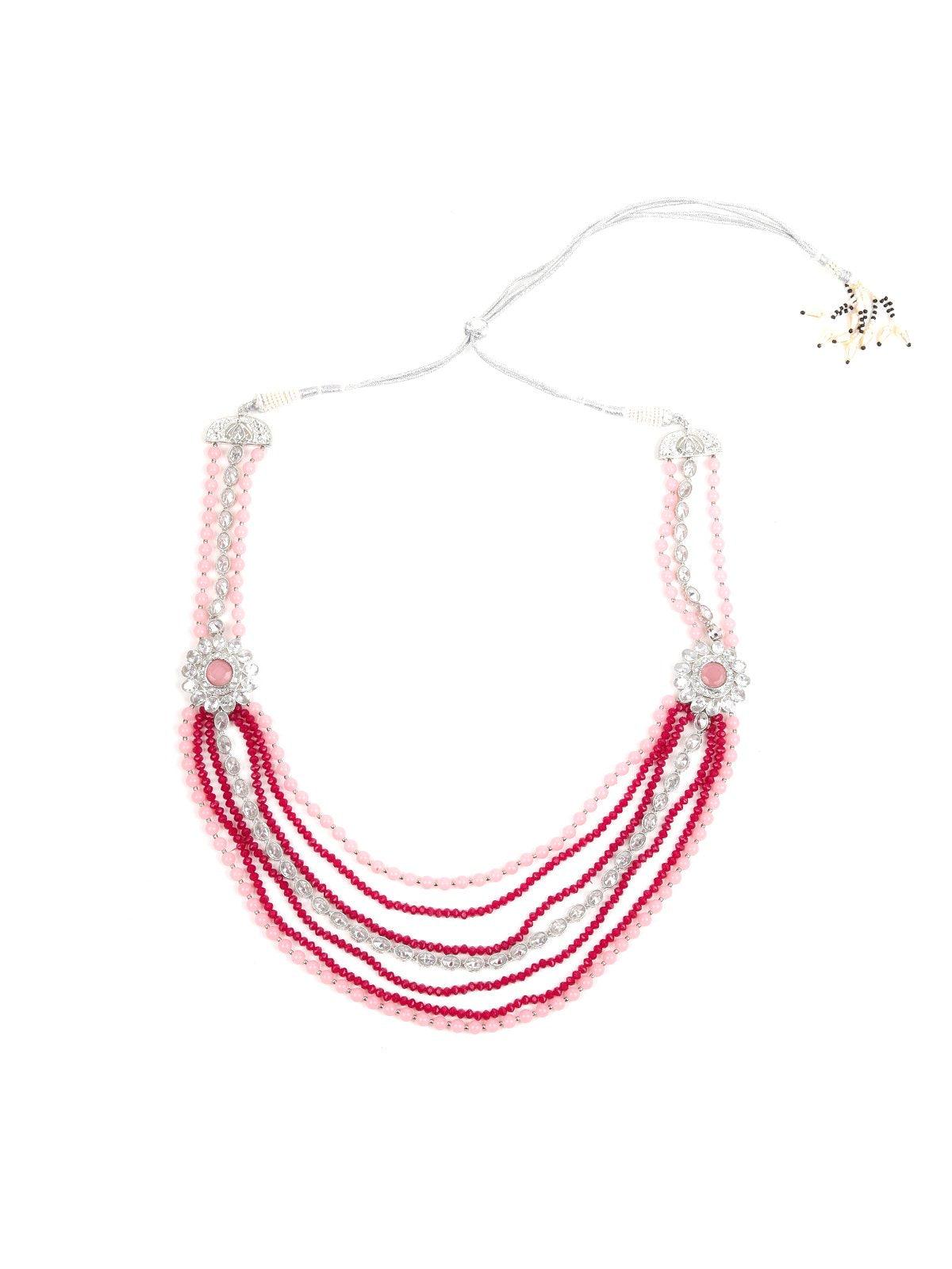 Pink&Red Multi-String Necklace Set - Rajwada