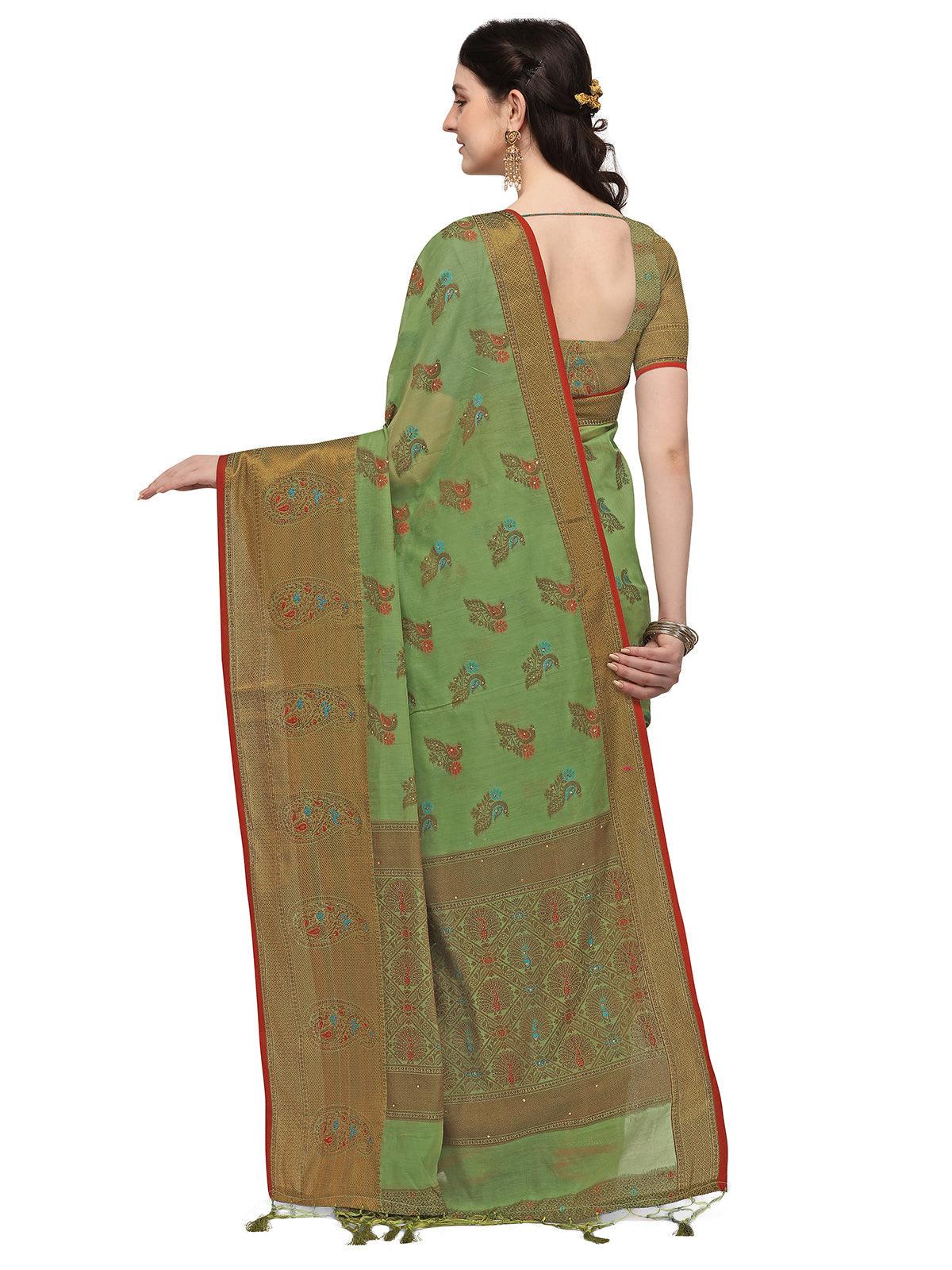 Pista Colour Banarasi Silk Madhubani Work Saree - Rajwada