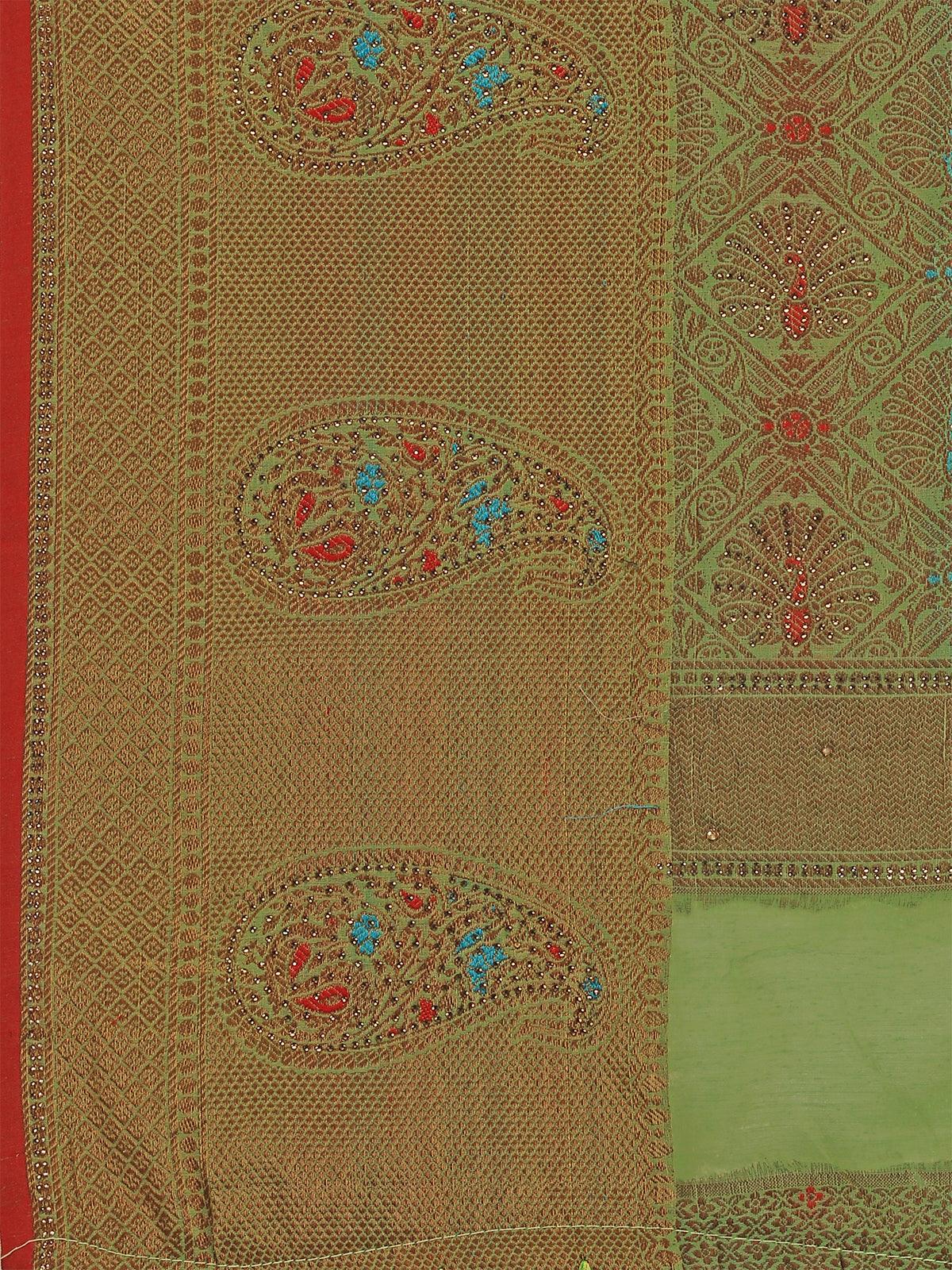 Pista Colour Banarasi Silk Madhubani Work Saree - Rajwada