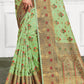 Pista Cotton Heavy Jari Wevon Designer Stone Saree - Rajwada