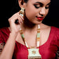 Pistachio Green Enamelled Long Multistring Onyx-Pearl Necklace Set - Rajwada