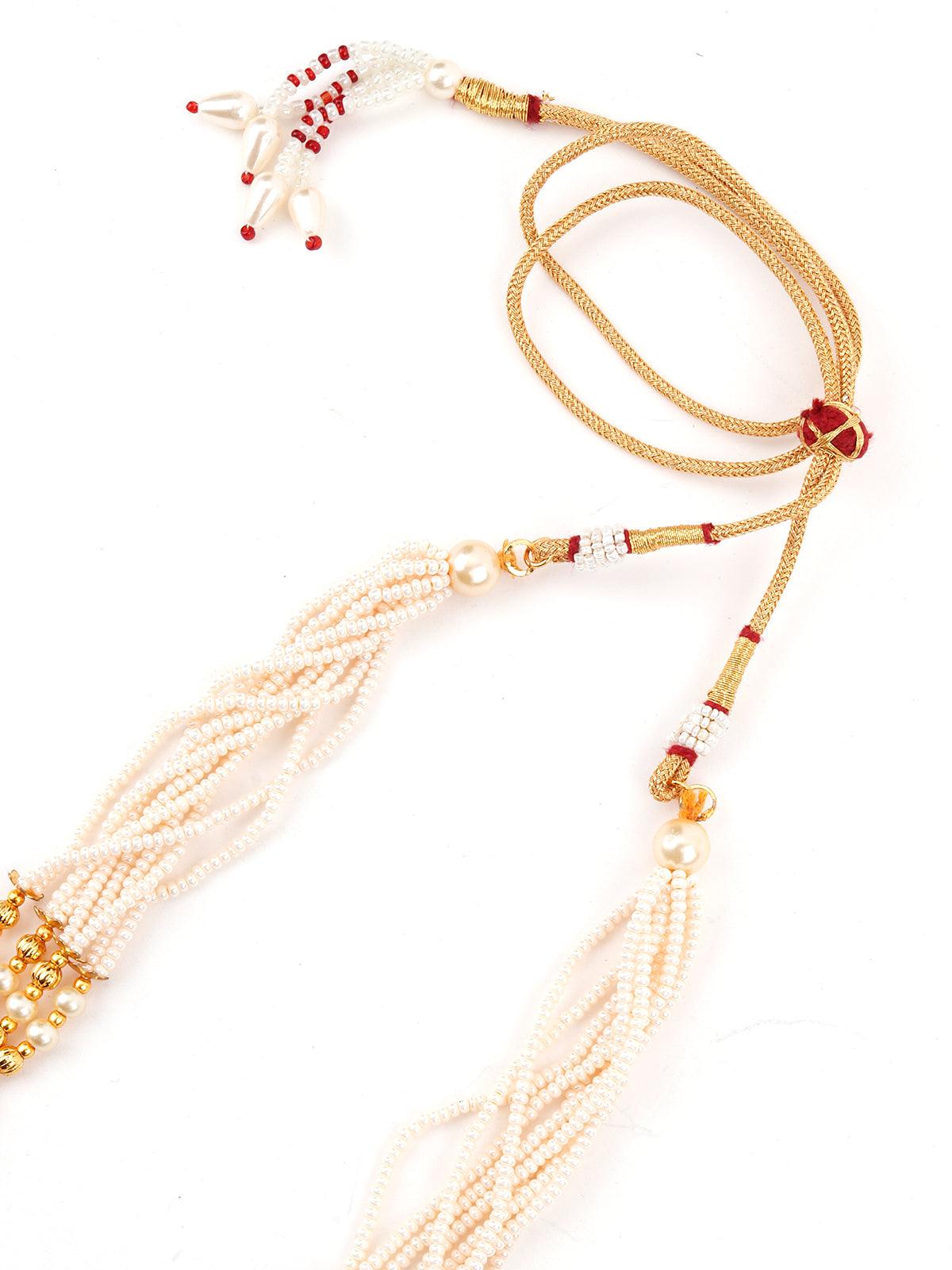 Pistachio Green Enamelled Long Multistring Onyx-Pearl Necklace Set - Rajwada