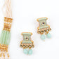 Pistachio Green Enamelled Long Multistring Onyx-Pearl Necklace Set - Rajwada