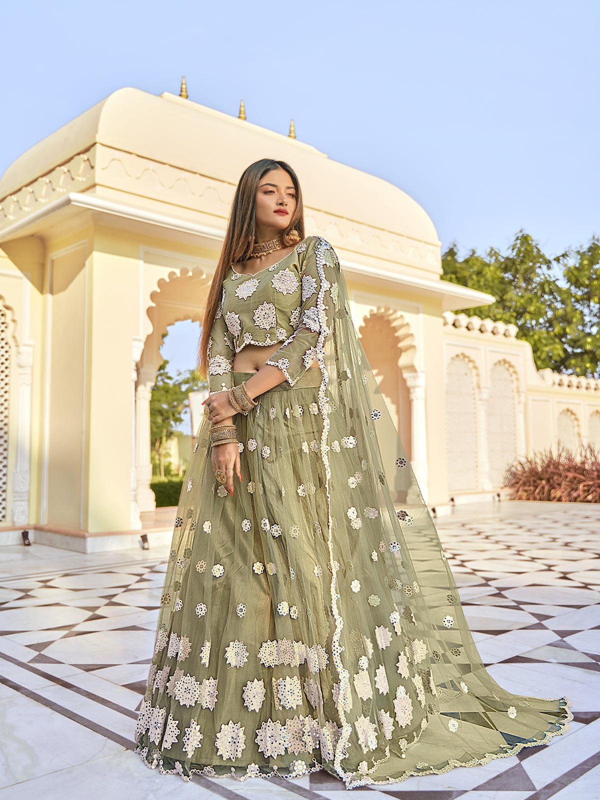 Pistachio Green Fancy Net Lehenga Choli Set - Rajwada