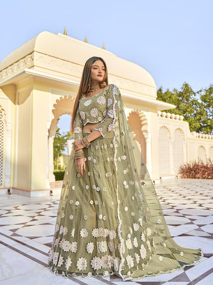 Pistachio Green Fancy Net Lehenga Choli Set - Rajwada