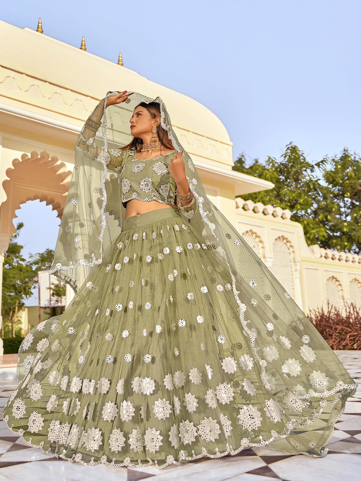Pistachio Green Fancy Net Lehenga Choli Set - Rajwada