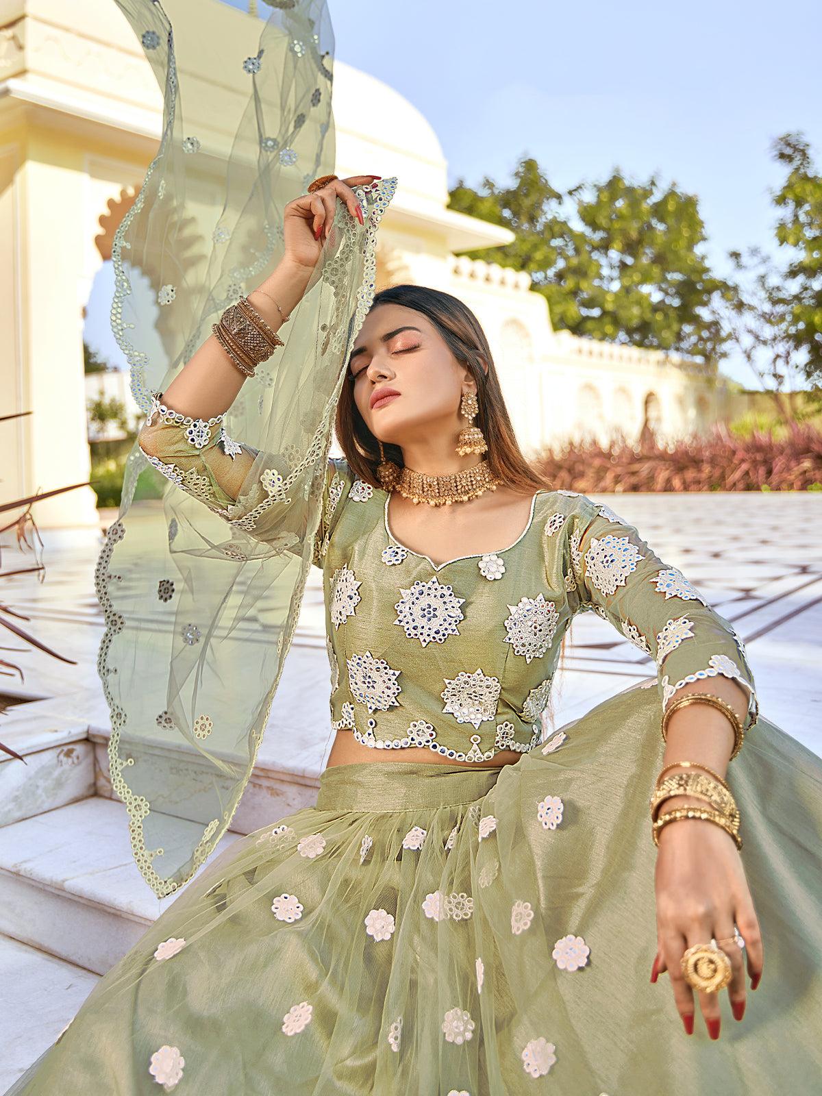 Pistachio Green Fancy Net Lehenga Choli Set - Rajwada