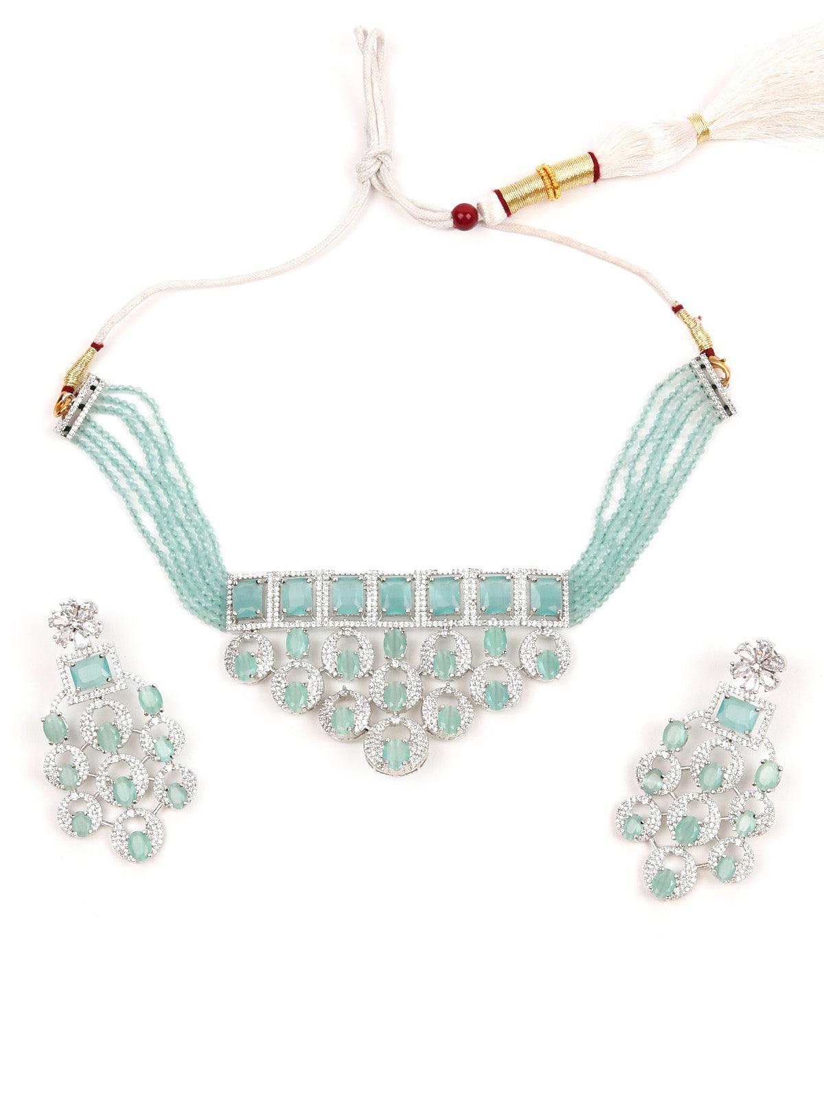 Plush Sea Green Choker Set - Rajwada