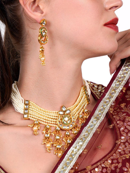 Ponderous pearl  kundan choker with earrings! - Rajwada