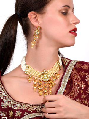 Ponderous pearl  kundan choker with earrings! - Rajwada