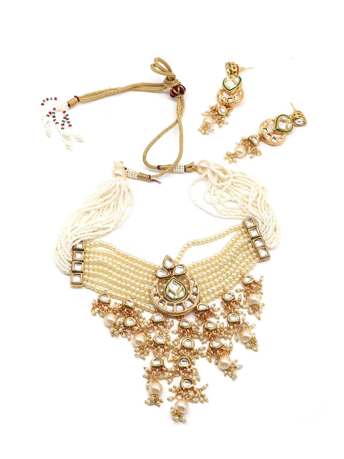 Ponderous pearl  kundan choker with earrings! - Rajwada