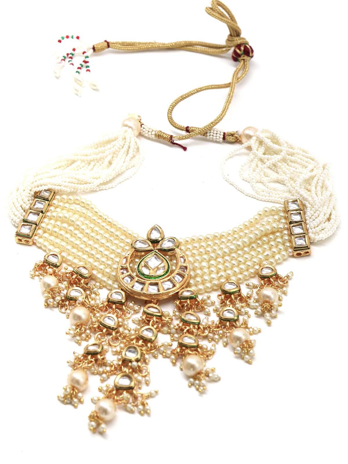Ponderous pearl  kundan choker with earrings! - Rajwada