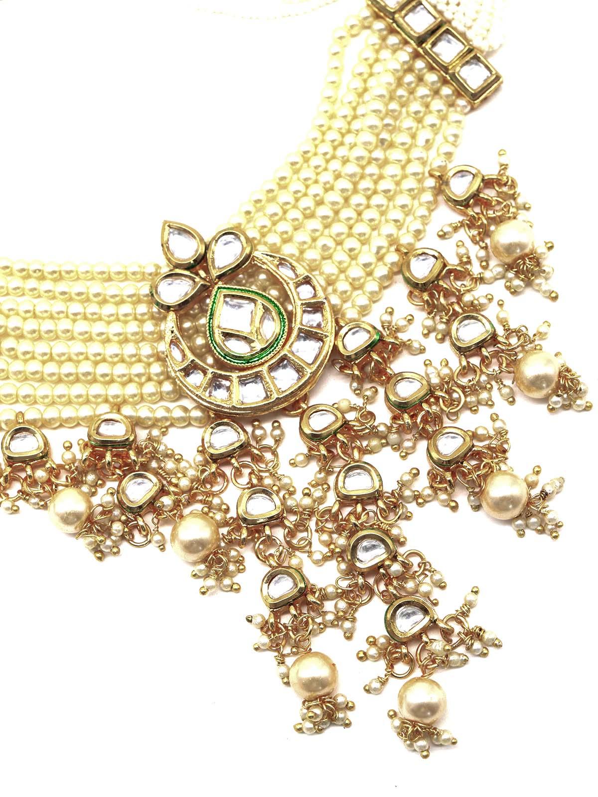 Ponderous pearl  kundan choker with earrings! - Rajwada